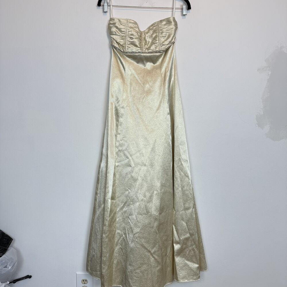 gunne sax jessica mcclintock vintage dress gold strapless formal prom y2k 90s 3